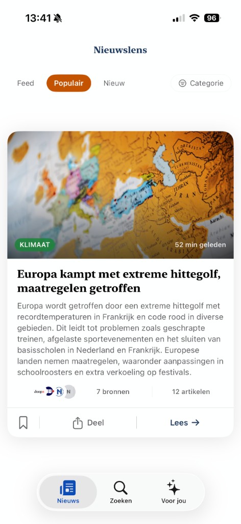 Nieuwslens feed — populair tab