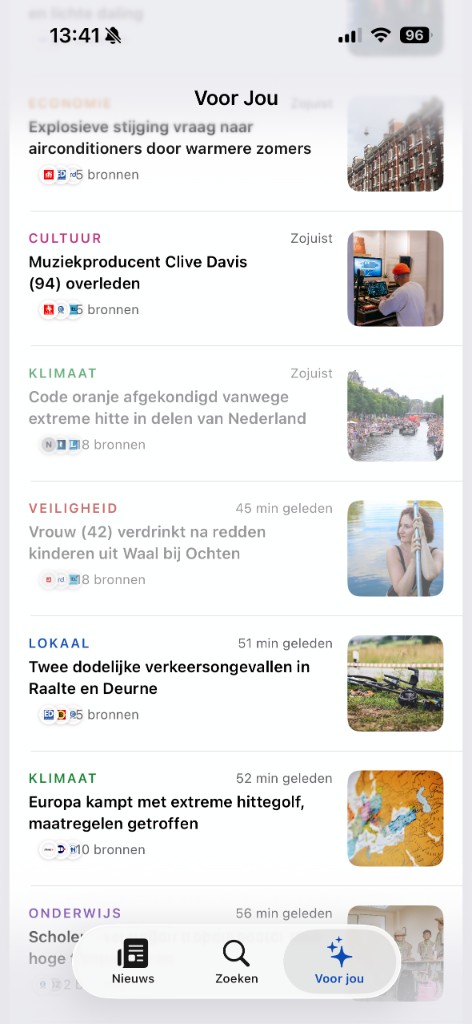 Nieuwslens Voor Jou — lijstweergave
